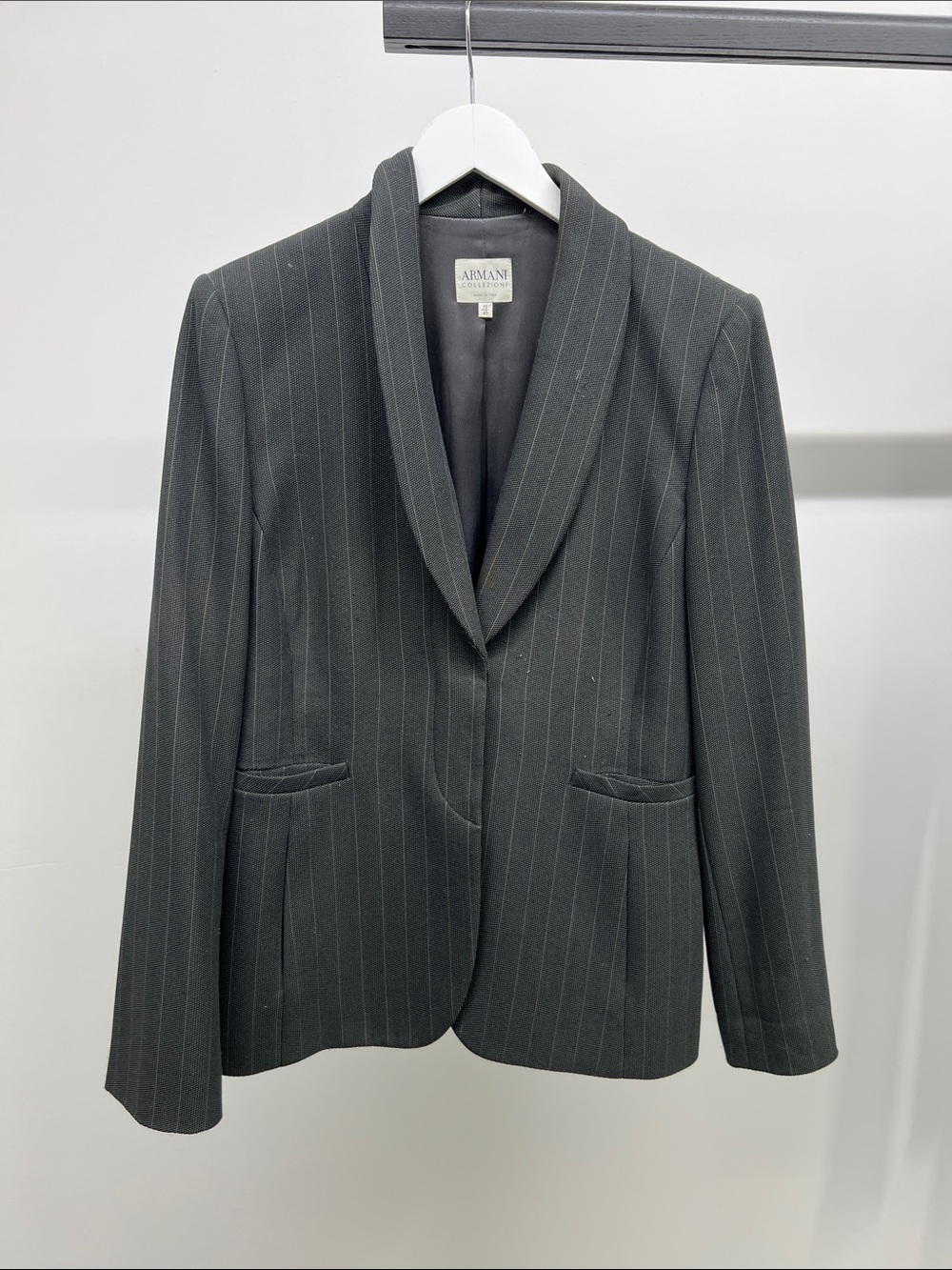 Armani Collezioni Gray Pinstripe Shawl Collar Blazer